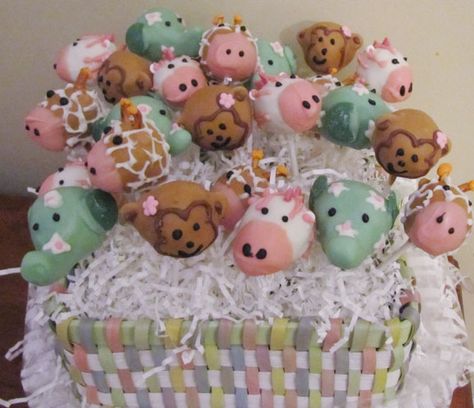 Jungle theme cake pops! Yay Pink Farm Party, Animal Cake Pops, Kiss Me Kate, Farm Animals Birthday Party, Farm Themed Birthday Party, Farm Cake, Rice Krispies Treats, 2 Birthday Cake, Krispies Treats