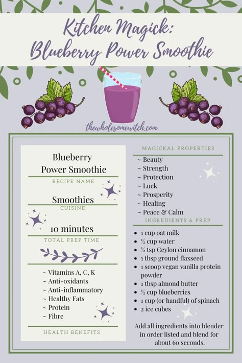 Blueberry Witchcraft, Witchcraft Recipes Kitchen Witch, Food Properties Witchcraft, Witch Kitchen Recipes, Kitchen Witch Cookbook, Witch Foods Kitchen Witchery, Witchy Breakfast, Kitchen Magick Recipes, Kitchen Witch Recipes Food