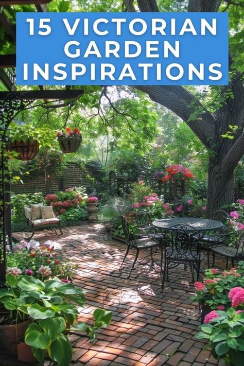 Explore 15 enchanting Victorian garden ideas to bring historical elegance and serene beauty to your home garden. Perfect for any gardening enthusiast! Victorian Garden Landscaping, Victorian Garden Aesthetic, Victorian Garden Ideas, Victorian Backyard, Witches Garden, Iron Pergola, Colorful Flower Beds, Victorian Greenhouses, Garden Room Ideas