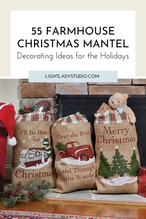 farmhouse-christmas-mantel-decor Christmas Mantel Decorating Ideas, Mantel Inspiration, Rustic Christmas Mantel, Farmhouse Mantel, Mantel Decorating Ideas, Mantel Decorating, Charming Farmhouse, Artificial Garland, Christmas Mantel