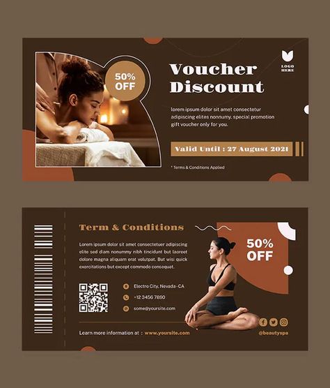 Spa Gift Voucher, Tickets Design, Spa Vouchers, Gift Voucher Template, Gift Voucher Design, Voucher Design, Voucher Template, Ticket Design, Discount Vouchers