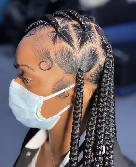 Knotless Braids, Protective Hairstyles Heart Knotless Braids, Heart Knotless, Two Braids Hairstyle Black Women, Sleek Back Hair, Heart Braids, Large Knotless, Two Braid Hairstyles, Kids Curly Hairstyles, Lil Girl Hairstyles