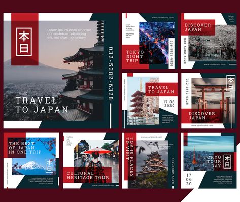 Japan Template Design, Japan Brochure Design, Japanese Powerpoint Template, Japan Layout Design, Japanese Social Media Design, Japan Travel Brochure, Japan Presentation, Profolio Design, Japan Brochure