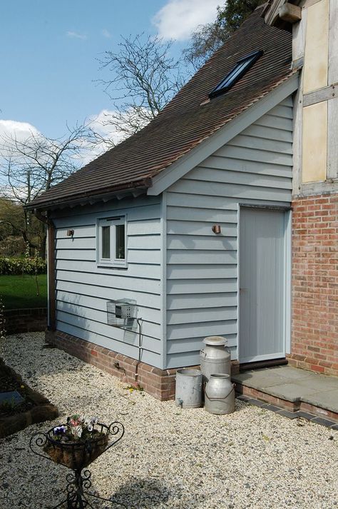 Garage Cladding Ideas, Shed Cladding, Cladding Ideas, Porch Extension, Cottage Extension, Border Oak, Oak Framed Buildings, Side Extension, House Cladding