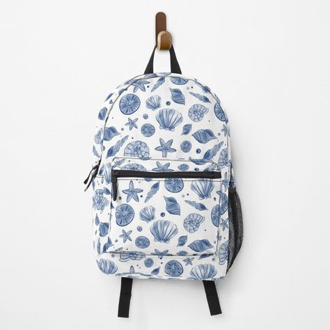 Beachy Backpack, Cute Backpacks For School, Preppy Backpack, Beach Backpack, Cute School Bags, Aesthetic Backpack, Blue And White Pattern, Pattern Backpack, Ocean Fashion