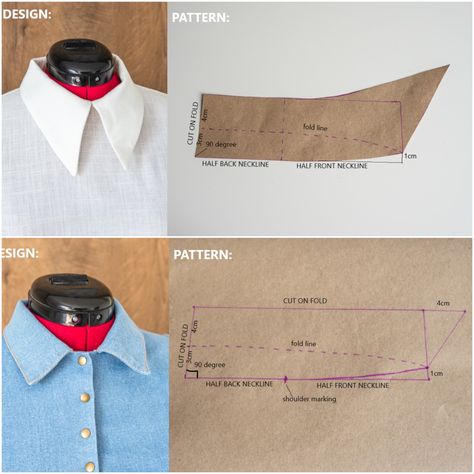 Pattern Collar Sewing, Collar Shirt Pattern Sewing, How To Make Shirt Collar Pattern, Shirt Drafting Pattern, Women Shirt Collar Pattern, How To Put A Collar On A Shirt, Collar Stand Pattern, How To Draft A Shirt Collar Pattern, Sewing A Collar On A Shirt