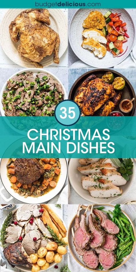 Here is a selection of most popular Christmas main dishes & entrees for a festive holiday dinner including roast turkey, whole chicken, rack of lamb, beef pot roast, classic baked ham, salmon, sheet pan meals, vegetarian recipes, vegan meatloaf etc. Christmas dinner ideas also include non-traditional recipes like curry & casseroles, plus Christmas main dishes for a crowd and some make-ahead recipes. Get the easy Christmas menu ideas / Christmas Recipes / Holiday recipes! #christmas #recipes Main Dishes For A Crowd, Christmas Dinner For A Crowd, Christmas Dinner Main Course, Christmas Menu Ideas, Turkey Whole, Dishes For A Crowd, Ham Roast, Roast Salmon, Pasta Casseroles