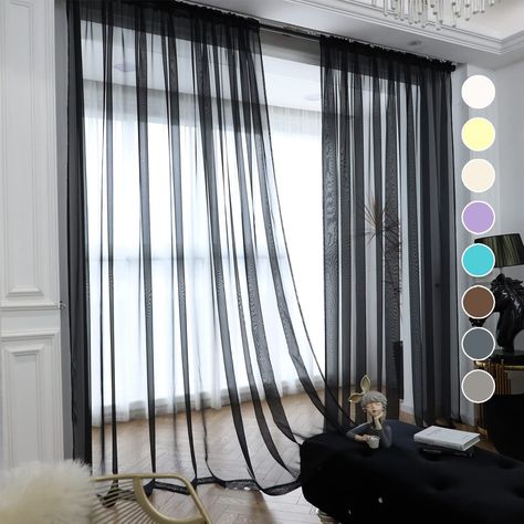 PRICES MAY VARY. ⭐100% Polyester Fabric,High Quality of Sheer Window Curtains,Durable and Softness. ⭐2 Panels Sheer voile Curtains per package,Each 52 inch wide by 120 inch long. 2" diameter rod pocket which fits the most of curtain rod. ⭐Sheer panels can right balance of privacy and light.It enables you to enjoy the beautiful scenery outside the window while prevent people seeing your indoor room directly,Give you light airy feel and provide your living space a hazy and softer vision. ⭐This ia Black Sheer Curtains, Sheers Curtains Living Room, Block Out Curtains, Curtains For Kitchen, Sheer Window Curtains, Window Sheers, Living Room Black, Inside Decor, Voile Curtains