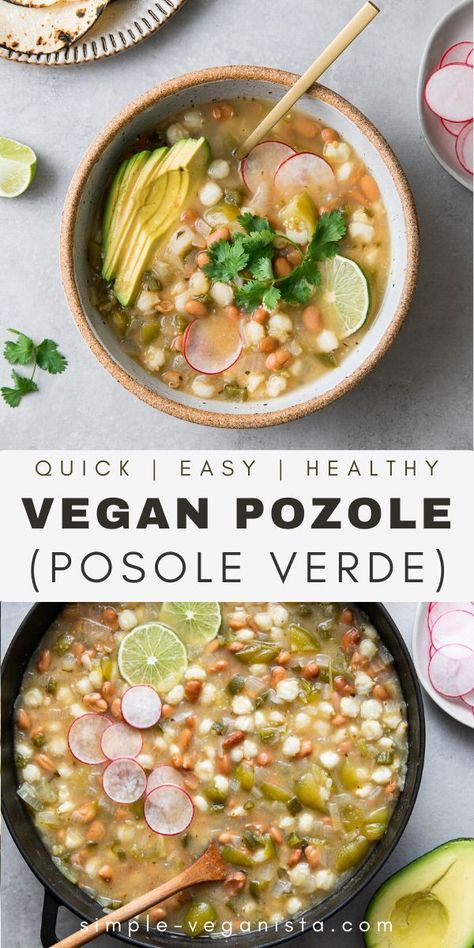 Vegan Posole Verde, Moljacete Recipes, Vegan Pozole Verde, Vegan Pozole Recipe, Vegan Posole, Mexican Vegan Recipes, Posole Verde Recipe, Vegan Pozole, Posole Verde