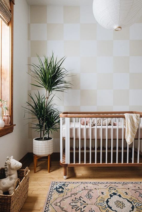 Nursery With Windows On Two Walls, High End Nursery, Sherpa Nursery, Nursery 2023, Earthy Nursery, Nursery Accent Wall, Nursery Dresser, Baby Room Inspiration, Nursery Room Inspiration