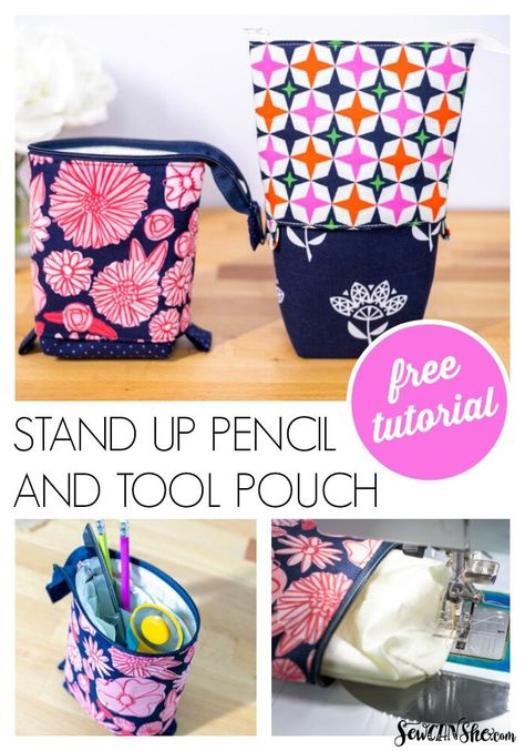 Sew Pencil Pouch, Pencil Bag Sewing Pattern, Pencil Pouch Pattern, Diy Stand, Diy Sy, Pouch Sewing, Pouch Tutorial, Tool Pouch, Sew Ins