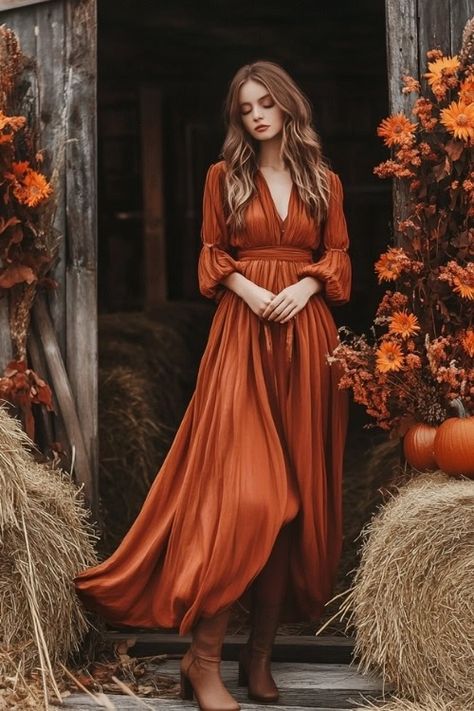 180+ Fall Wedding Guest Dress Ideas for October: Gorgeous Looks You’ll Love - From The Guest Room Copper Dress Outfit Wedding, Copper Dress Outfit, Boho Wedding Guest Outfit, Boho Wedding Guest, Wedding Guest Dress Ideas, Copper Dress, Autumn Chic, Fall Wedding Guest, Fall Wedding Guest Dress