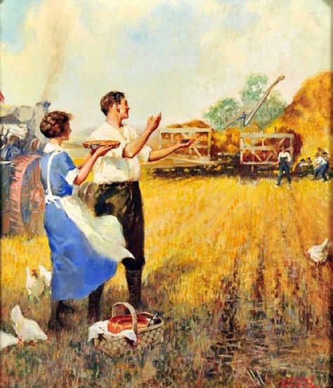 Lawrence Wilbur - Calling Farmhands For Pie American Gallery, Farmer Wife, Farm Art, Vintage Farm, Norman Rockwell, Vintage Life, Girl And Dog, Vintage Pictures, Vintage Love