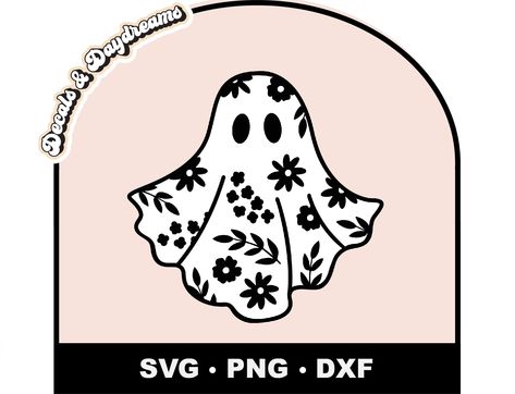 Ghosts With Flowers, Flower Ghost Tattoo, Ghost Flower Tattoo, Floral Ghost Tattoo, Svg Tshirt Ideas, Circut Joy, Ghost With Flowers, Spooky Clipart, Flower Ghost