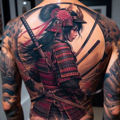 Japanese Realism Back Tattoo, Full Body Tattoo Designs, Samurai Back Tattoo, Back Piece Tattoo Men, Tato Irezumi, Traditional Back Tattoo, Samurai Tattoo Sleeve, Japanese Leg Tattoo, Japanese Back Tattoo