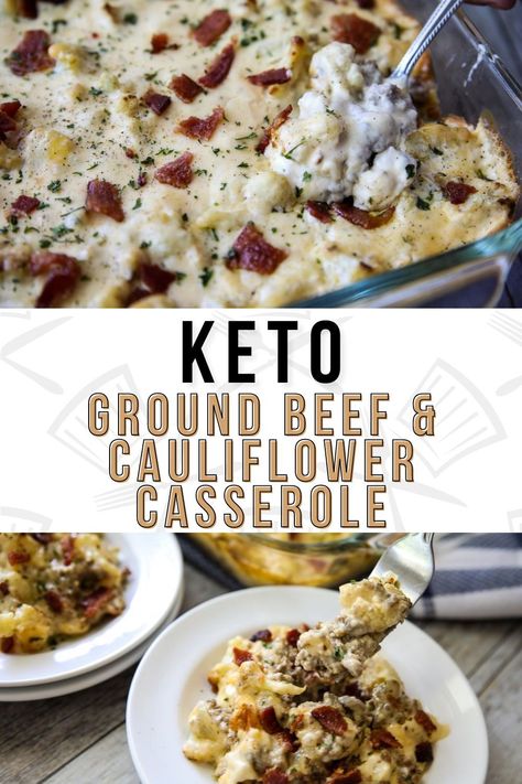 This Keto Ground Beef and Cauliflower Casserole is comfort food at its best! This cheesy low carb meal is guaranteed to please the entire family. Ground Beef Cauliflower, Beef Cauliflower, Keto Cauliflower Casserole, Baked Cauliflower Casserole, Low Carb Chicken Casserole, Cheesy Ground Beef, Casserole Keto, Healthy Low Fat Recipes, Keto Ground Beef