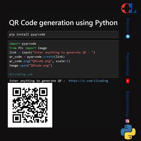 QR Code using Python Python Coding Projects, C++ Code, Java Programming Tutorials, Coding In Python, Python Coding, Python Code, Basic Computer Programming, Coding Lessons, Computer Science Programming