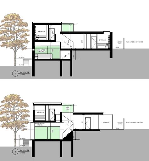 Small Split Level House, Split Level House Plans, Slope House, Houses Architecture, Split Level House, Architecture Concept Drawings, Dream Cottage, Small Buildings, Building Structure