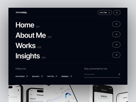 Showcasy - Personal Portfolio Menu Webflow Templates by Illiyin Studio on Dribbble Website Menu Design, Ui Portfolio, Minimalist Web Design, Website Menu, Agency Website Design, Web Portfolio, Portfolio Website Design, Portfolio Web Design, Website Design Layout