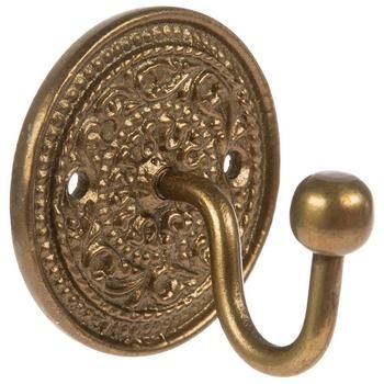 Dimensions: 2.1" H x 2.1" W x 1.86" D Material: Metal Color: Antiqued Brass Orientation: Horizontal Includes: 2 - Hole Cut-Outs Quantity: 1 Enhance your space with the smallest accent pieces, such as this Antique Brass Hook With Circle Backplate. This metal piece boasts an antique brass color and features a round backplate with whirls and flourishes on it. It has a curved hook with a ball on the end extending from it. Pair it with vintage-themed decor to complete the look! Vintage Farmhouse Bathroom Decor, Brass Towel Hooks, Farmhouse Guest Bathroom, Brass Towel Hook, Brass Wall Hooks, Vintage Farmhouse Bathroom, Brass Wall Hook, Harry Potter Bedroom, Laundry Room Inspiration