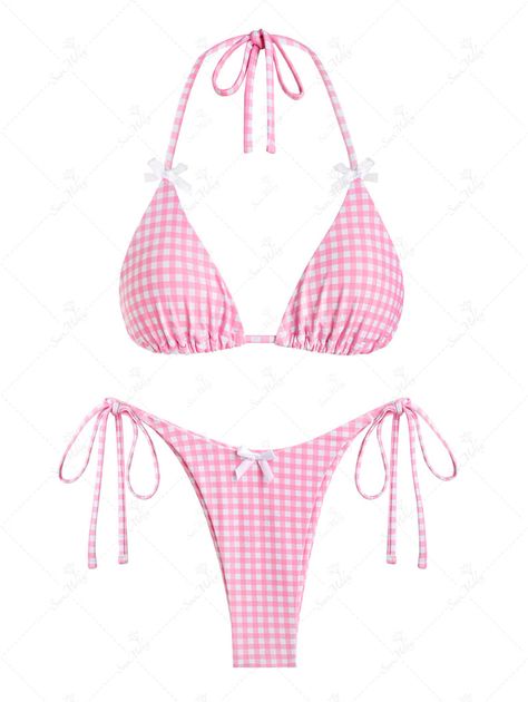 Aesthetic Clothes Pink, Pink Swimsuits, Fashion Glossary, Pink Bikinis, Bright Swimsuit, Gingham Swimsuit, Girly Fits, Beach Fit, Floral Swimwear