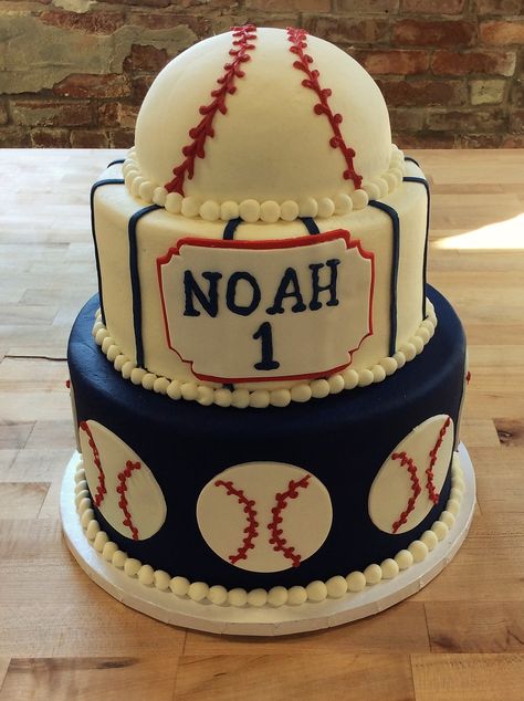 Baseball Themed First Birthday Cake Baseball Themed First Birthday, Baseball Theme Cakes, Baseball Cakes, Baseball Birthday Cakes, Red Birthday Cakes, Baseball Theme Birthday, Baseball First Birthday, Baseball Cake, Boys First Birthday Party Ideas