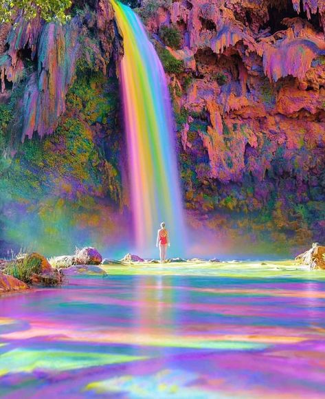 Rainbow Waterfall, 동화 삽화, Ap Studio Art, Psychadelic Art, Visionary Art, Trippy Art, Ethereal Art, Dreamy Art, Spiritual Art