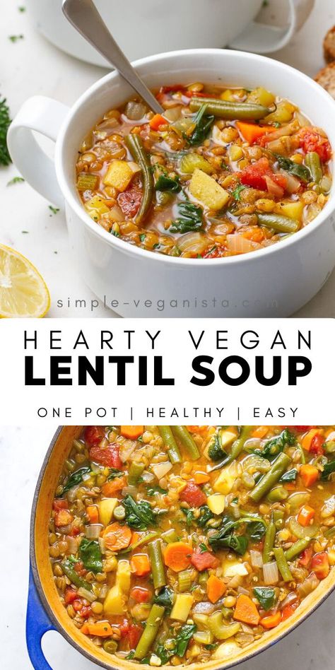 Healthy Clean Vegan Recipes, Vegan Soup Gluten Free, Fall Vegetable Soups, Lentil Veggie Soup Recipe, Lentils And Veggies, Vegetable Soup With Protein, Lentil Soup With Canned Lentils, Clean Vegetable Recipes, Lentil Recipes Soup Crockpot