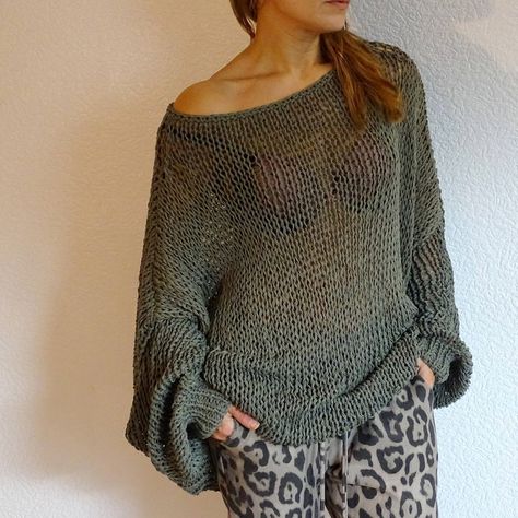 Khaki Sweater, Boho Knit, Pull Oversize, Everyday Clothing, Oversized Sweaters, Loose Knit Sweaters, Oversized Knitted Sweaters, Sweater Jumper, Long Sweater