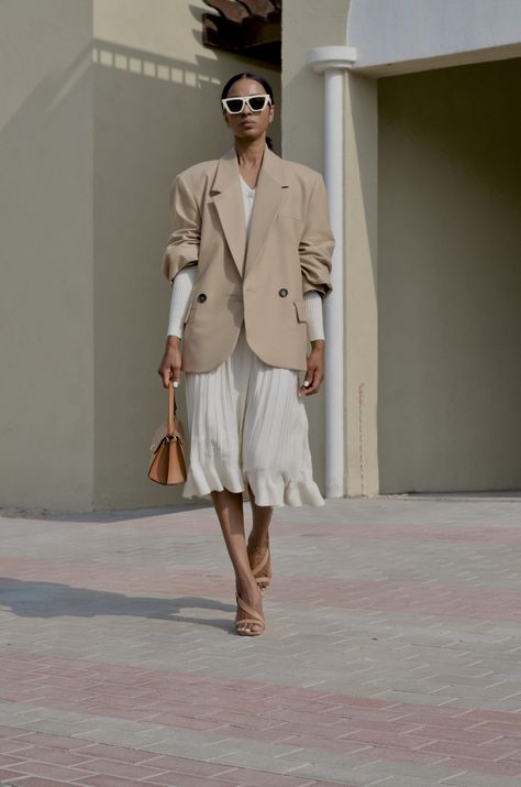 HOW TO STYLE A KNIT DRESS WITH A BLAZER Linen Blazer With Dress, Dress With A Blazer, Dress With Blazer, Blazer With Dress, How To Wear Blazers, Camel Blazer, Day Time, Morning Everyone, Aline Dress