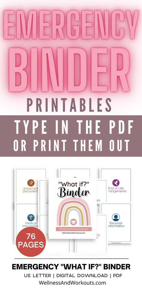 Emergency binder printables with a Boho Rainbow cover and color palette. My Life Binder Ideas, Emergency Printables Free, Family Emergency Binder Printables Free Templates, Legacy Binder Free Printable, Home Emergency Binder Free Printables, What If Binder Printables Free, Pcs Binder Printable Free, What If Binder, Important Documents Binder Printables