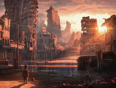 “End Of The World” Inspired Artworks – Part II Post Apocalyptic Anime, Art Apocalypse, Man And His Dog, Post Apocalyptic Art, Peisaj Urban, Apocalypse Art, Post Apocalypse, Matte Painting, Arte Fantasy