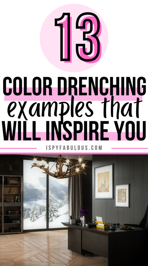 Color drenching is everywere! Get inspired by these gorgeous examples of how to use color drenching in different spaces. See the different effects color drenching can have on a space, depending on how much natural light your room has and what tone or color you choose. Click on the link to head to the blog post. Rooms With One Wall A Different Color, Color Flooding Room, Color Drenched Rooms, Color Drenched Room, Color Saturated Room, Color Drenching Living Room, Color Drenching Interiors, Color Drenching Bedroom, Piano Room Design