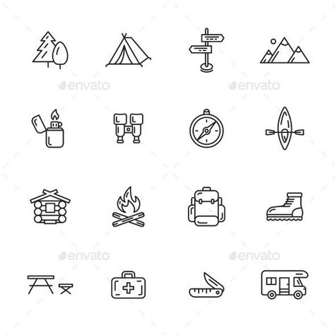 Camping Tattoo, Camping Icons, Zelt Camping, Camp Logo, Camping Bedarf, Dibujos Tattoo, Tree Icon, Doodle Icon, Travel Icon