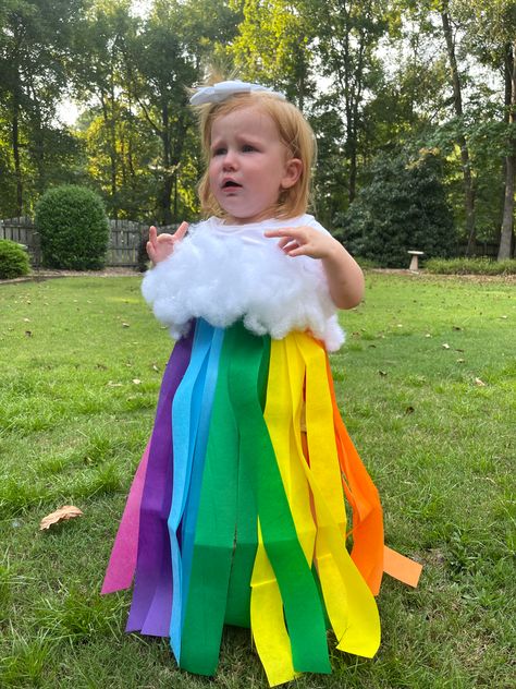 Weather Day Costume, Kids Rainbow Costume, Spring Costume Diy, Toddler Rainbow Costume, Diy Easy Kids Costumes, Easy Kids Costumes Diy, Rainbow Costume Kids, Spring Toddler Outfits, Diy Girls Halloween Costumes