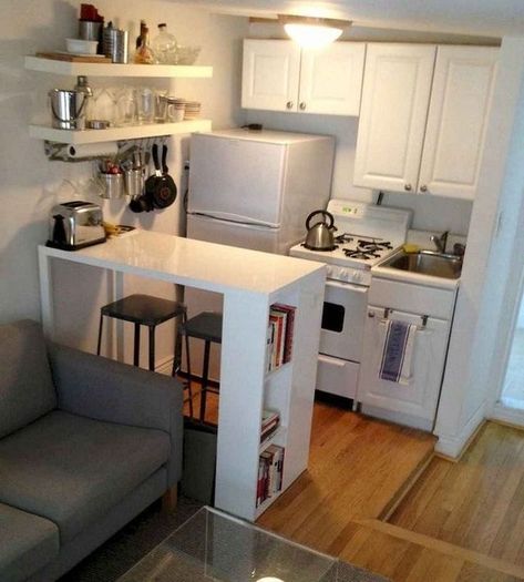 Apartment Therapy Small Spaces, Studio Apartment Kitchen, Apartment Remodel, Interior Dapur, Small Apartment Kitchen, Living Room Dining Room Combo, First Apartment Decorating, Deco Studio, Small Studio Apartment