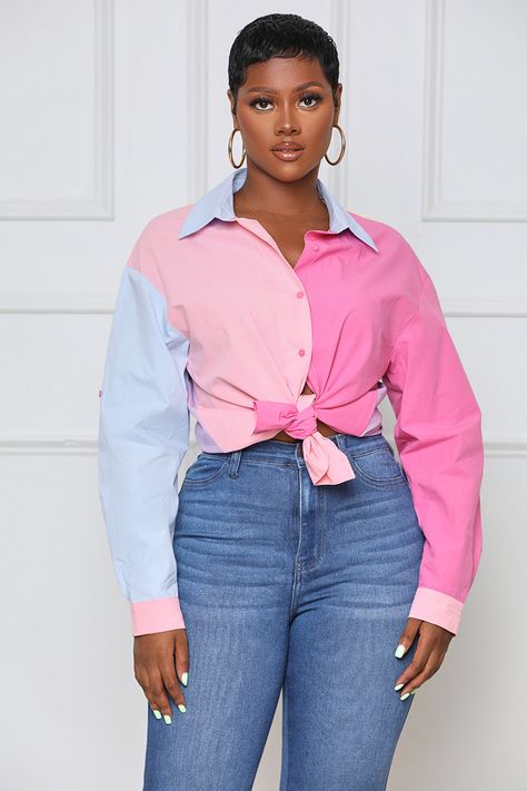 Colorful Clothes, Transparent Heels, University Outfit, Jeans Outfit Casual, Front Tie Shirt, Online Clothing Store, Cotton Long Sleeve Shirt, Full Look, Tie Top