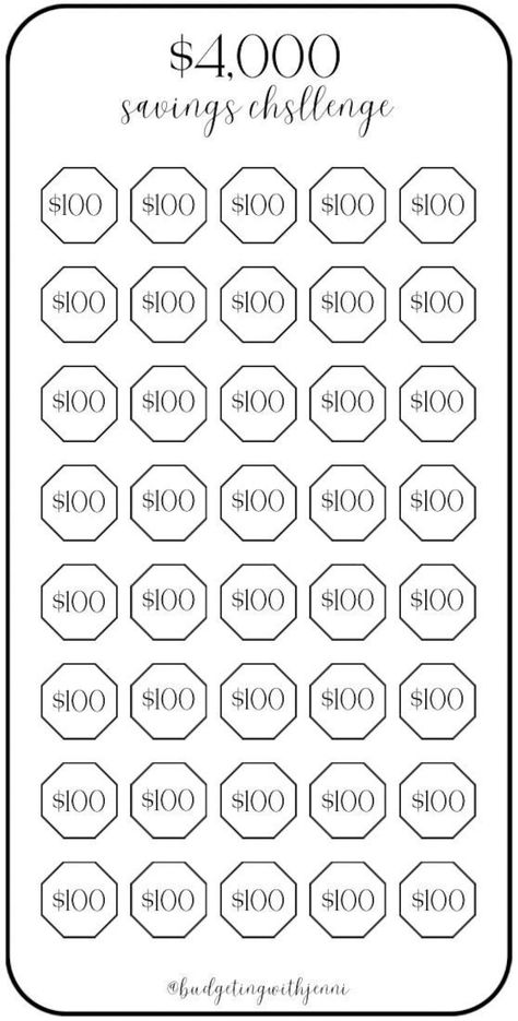 $100 Savings Challenge. Save $4,000! For every $100 color in each or cross off the icons as you cash stuff your envelope. Do this challenge at your own pace. Enjoy!  Printing Information: *Digital Download  *This is printed on an 8.5 x 11 US letter size paper *Once printed, cut and place inside your A6 envelope *Color will vary depending on ink and printer Disclaimer: This is a PDF Digital Download. No physical product will be mailed to you. Digital Download will be available once payment has be 100 Dollar Challenge, Random Savings Challenge, 100 Envelopes Savings Challenge, Savings Coloring Chart, 3500 Savings Challenge, September Savings Challenge, 3k Savings Challenge, Cute Savings Challenge, 100k Savings Challenge