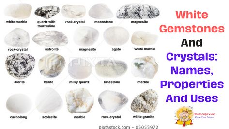 Stones That Are White: 33 White Gemstones And Crystals: Names, Properties And Uses White gems are favorite due to their stunning luminescence. In this complete manual, we've got compiled 36 of the maximum famous white gems. For every of the white gems, we've got compiled facts approximately its name, origins, pictures, bodily and metaphysical residences, thrilling data and more. Crystals Names, White Gemstones, Gemstones And Crystals, Name Origins, White Buffalo Turquoise, Sedimentary Rocks, White Alabaster, Metamorphic Rocks, White Onyx