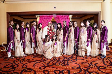 Rima & Andy required a very unique solution. 9 Bridesmaid Saree Blouses, 9 Groomsmen Kurta Pajamas, as well as the Bride & Grooms wear. We were excited to deliver! Groomsmen Kurta, Bridesmaid Sarees, Amber Wedding, Indian Wedding Theme, Indian Bridesmaid Dresses, Bridesmaid Saree, Romantic Ideas, Traditional Family, Casual Indian Fashion