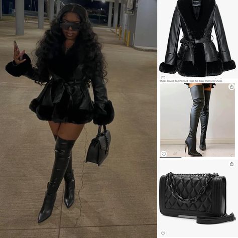 Rich Girl Birthday Outfit, Christmas Party Outfits Baddie, Houston Outfits Black Women Winter, Shein Outfits For Fall, Baddie Birthday Outfit Winter Dresses, All Black Outfit For Birthday Dinner, 21 Birthday Outfit Ideas Winter, Black Women Outfit Ideas Winter, All Black Birthday Outfit Classy