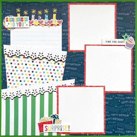 Birthday Scrapbooking Layouts, Scrapbook Birthday Layouts, Birthday Scrapbook Pages Layouts, Birthday Layout Design, Birthday Scrapbook Ideas, Birthday Borders, Scrapbook Sample, Party Scrapbook, Scrapbook Birthday