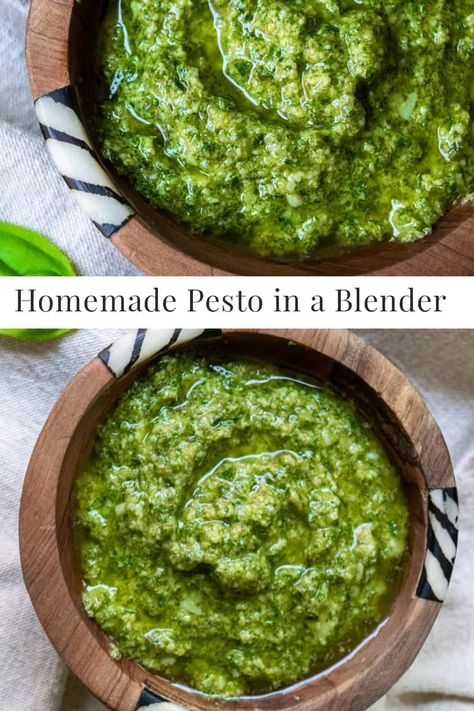 Making Homemade Pesto in a Blender is an easy way to enjoy this summery sauce without having to use a food processor. #EasyPestoRecipe #EasyRecipe #PestoRecipe #DinnerIdeas Homemade Pesto Recipe, Homemade Pesto Sauce, Delicious Holiday Desserts, Basil Pesto Recipes, Pantry Recipes, Night Recipes, How To Make Pesto, Homemade Pesto, Pesto Recipe