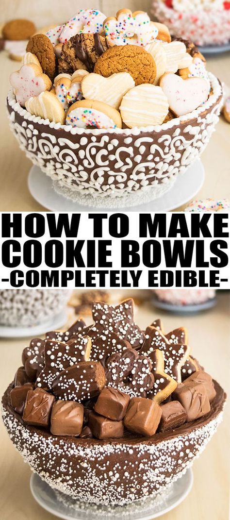 Learn how to make COOKIE BOWLS with simple ingredients. These homemade edible bowls are perfect as centerpieces, party favors, place setting or homemade gifts. {Ad} From cakewhiz.com #cookies #recipes #dessert #baking #Christmas @realdominosugar @candhsugar Baking Gift Basket, Edible Bowl, Easy Homemade Cookies, Cookie Bowls, Centerpieces Party, Coffee Gift Basket, Best Gift Baskets, Baking Christmas, Edible Cookies