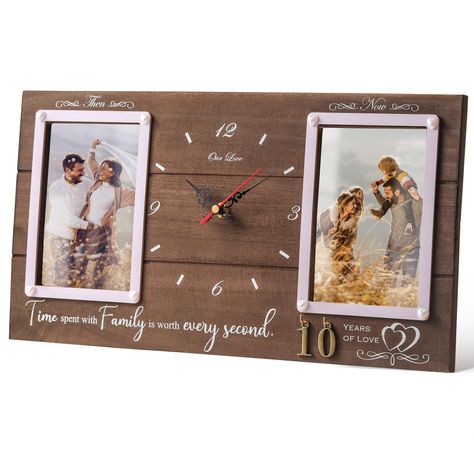 PRICES MAY VARY. TIMELESS LOVE DISPLAY: Celebrate the journey of love with our Anniversary Gifts - a dual photo frame clock that holds two 4x6-inch photos. This timeless piece symbolizes the love you’ve shared over the years. The silent clock at the center represents the precious moments spent together. Personalize this frame with the customizable metal numbers (0-9) to celebrate 1-99 years of love, making it an ideal choice for various milestone occasions THEN & NOW MEMORIES: Our family photo f Dual Photo Frame, Dual Photo, Family Picture Frame, Metal Numbers, Family Picture Frames, Clock Wall, Gift For Couples, Wedding Gifts For Couples, Family Picture