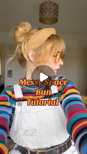 Lauren Davis on Instagram: "Your wish is my command- here’s the long awaited space bun tutorial (sorry I’m not very good at tutorials lmao) #hair #hairstyle #hairtok
#hairtutorial #hairstyles #updo #messy #messyhair
#messybuntutorial #bun #auburn #auburnhair #ginger #redhead #fringe #fringebangs #fringecut #bangs #curtainbangs #spacebuns #00TD #ootdfashion" Cute Space Buns Tutorial, Hairband With Bangs, Space Buns With Bangs, Space Bun Tutorial, Space Buns Tutorial, Bun Looks, Updo Messy, Lauren Davis, Space Bun