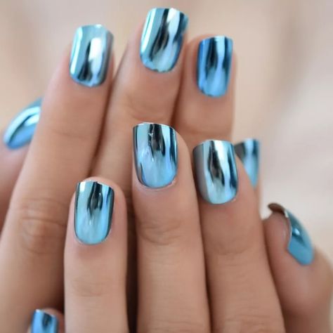 Black Chrome Nails, Purple Chrome Nails, Blue Chrome Nails, Pink Chrome Nails, Chrome Nail Art, Chrome Nails Designs, Blue Chrome, Hard Nails, White Nail Designs