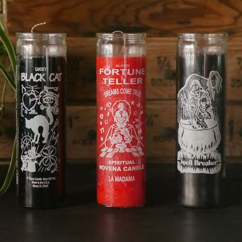 Some of our favorite base candles for intention setting. Can be used as tools for prayer, devotion, ritual, meditation, protection and healing. Approx 120-hour burn time per candle. Each candle is approx. 2-3/8" x 8" 100% Paraffin Wax + Lead Free Wicks | Single Candle in printed glass vessel Mexican Candle, Lucky Fortune, Prayer Candles, Single Candle, Intention Setting, Ritual Candles, Designer Candles, Glass Vessel, Paraffin Wax