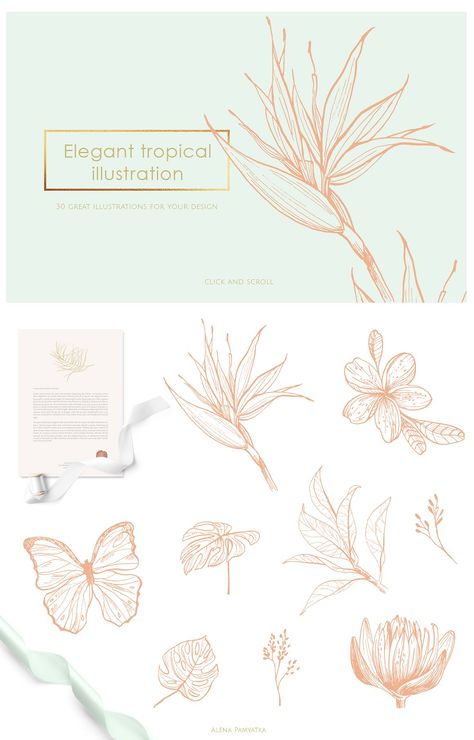 Leaves And Flowers Illustration, Gold Pattern Design, 블로그 디자인, Elegant Illustration, Tropical Illustration, Tropical Patterns, Illustration Blume, Karten Design, Background Transparent