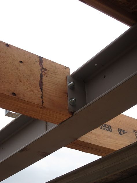 Steel I-beams and floor joists | Contractor Talk - Professional Construction and Remodeling Forum Post And Beam House, Steel Architecture, Metal Beam, Framing Construction, Steel Frame House, Modern Barn House, Steel Frame Construction, Wood Ceiling, I Beam